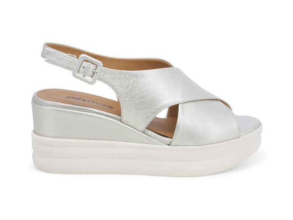 Melluso Sandali 2 Fasce incrociate con Zeppa Tomaia Pelle Platino R80535-223759